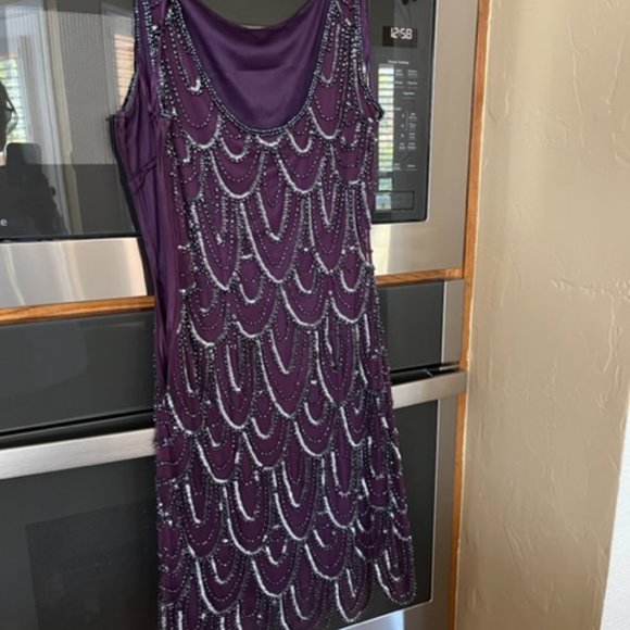 Pissaro Nights Purple Beaded Dress 2P - Picture 2 of 3